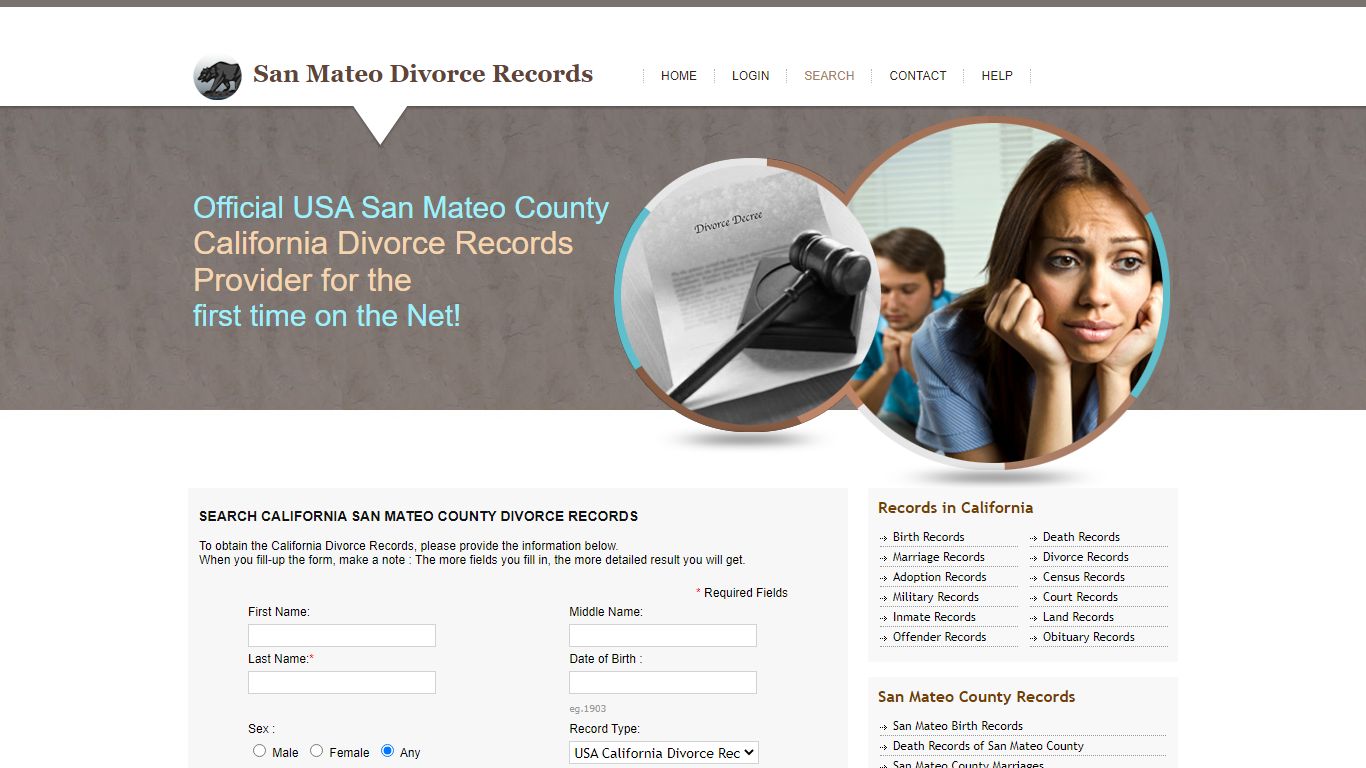 Search California San Mateo County Divorce Records